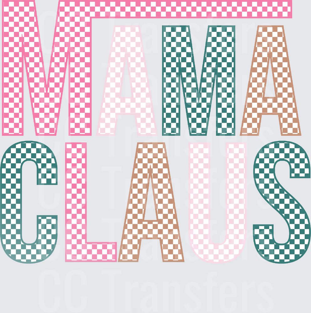 Mama Claus Retro Checkered Multicolor Bold Letters (DTF)