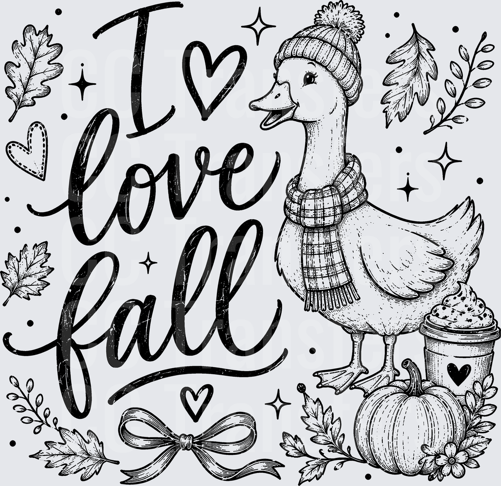 I Love Fall Cozy Duck with Pumpkin and Latte (DTF)