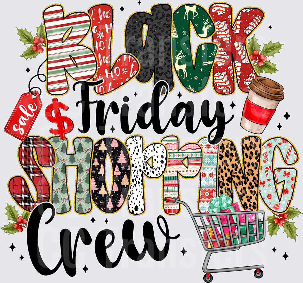 Black Friday Shopping Crew Christmas Patterned Letters (DTF)