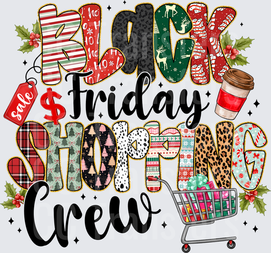 Black Friday Shopping Crew Christmas Patterned Letters (DTF)