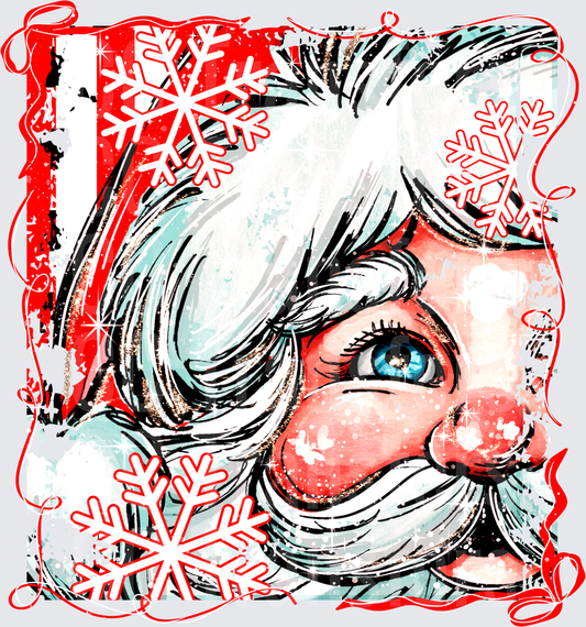 Vintage Santa Claus Close-Up with Snowflakes (DTF)