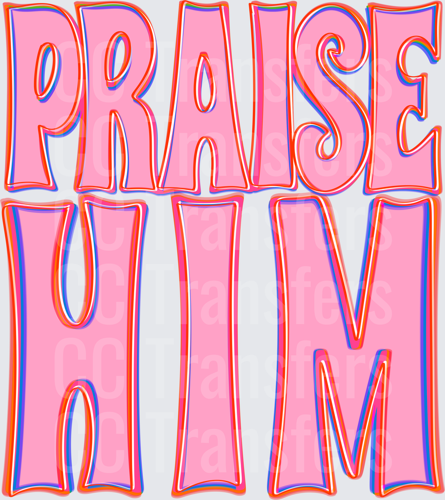 Praise Him Bold Pink Retro Christian Lettering (DTF)