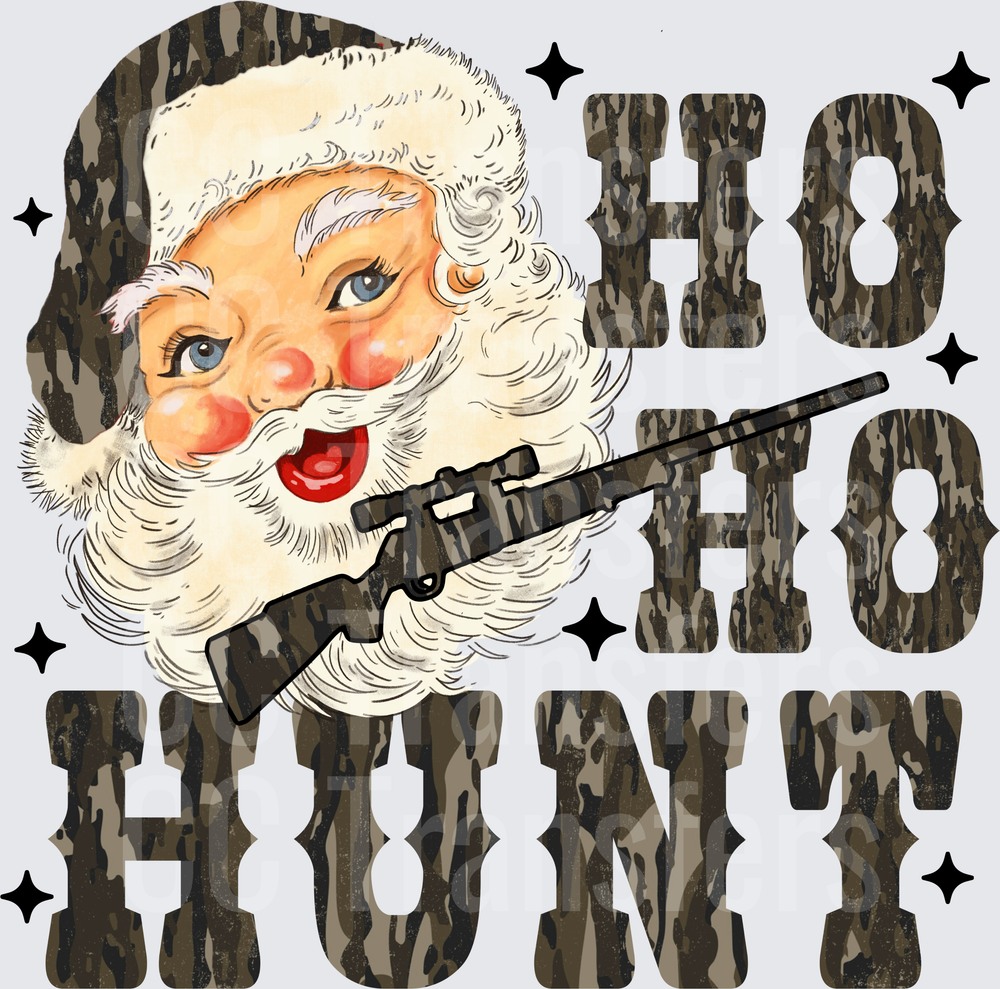 Ho Ho Hunt Camo Santa with Rifle Christmas Hunting (DTF)
