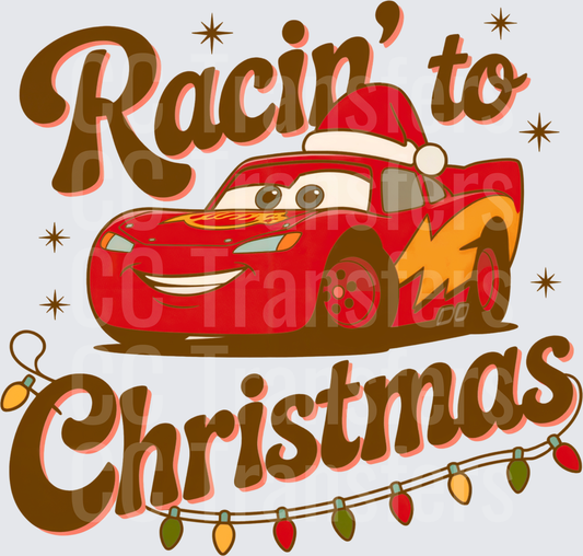 Racin' To Christmas Smiling Red Race Car Santa Hat DTF