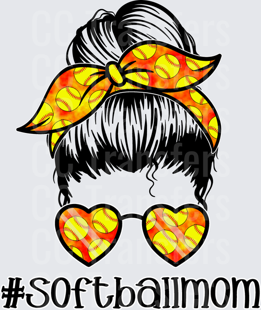 Messy Bun Softball Mom Heart Sunglasses #SoftballMom (DTF)