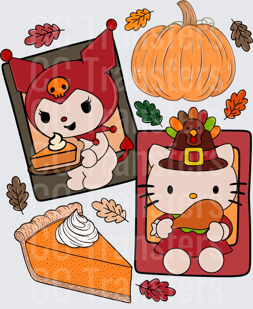Kawaii Thanksgiving Cats Polaroids Pumpkin Pie Leaves (DTF)