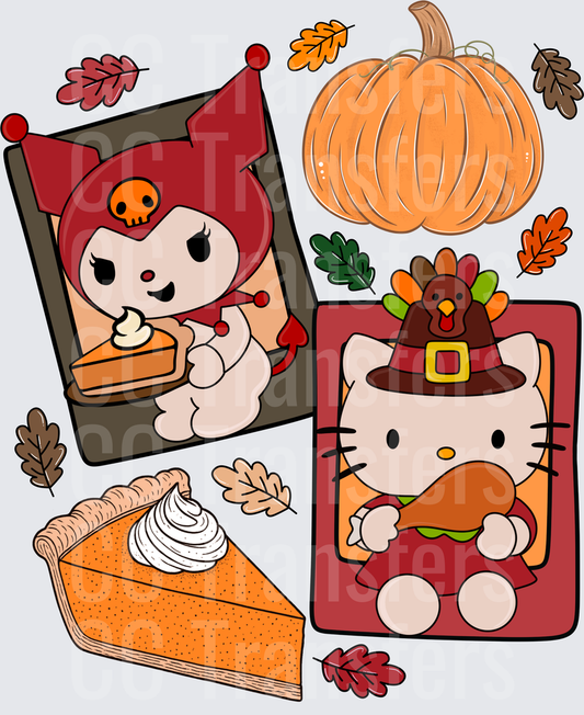 Kawaii Thanksgiving Cats Polaroids Pumpkin Pie Leaves (DTF)