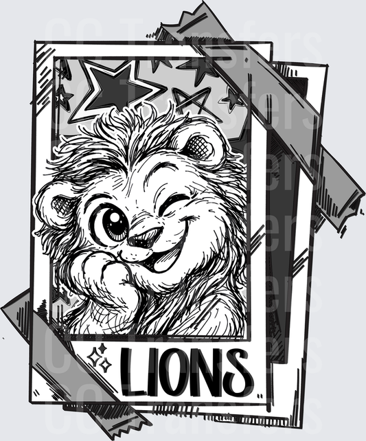 Cute Winking Lion Cub Polaroid Stars LIONS (DTF)
