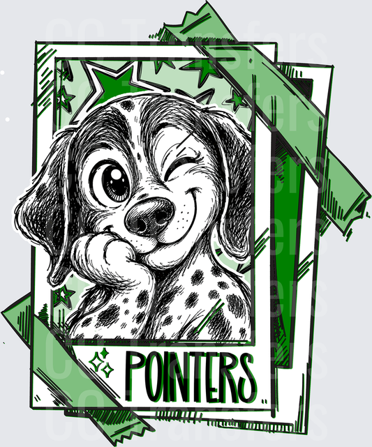 Cute Winking Spotted Puppy Polaroid Green Stars Pointers DTF