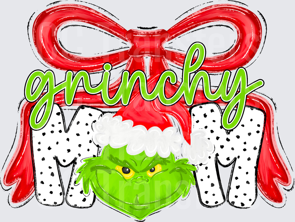 Grinchy Mom Dalmatian Letters Red Bow Christmas (DTF)