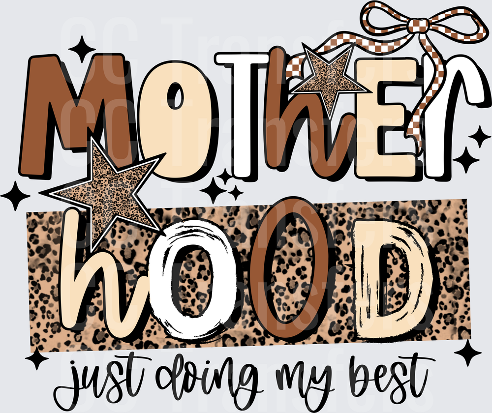 Motherhood Just Doing My Best Leopard Bow Stars (DTF)