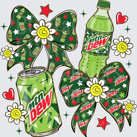 Green Soda Can Bottle Coquette Bows Daisies Stars (DTF)