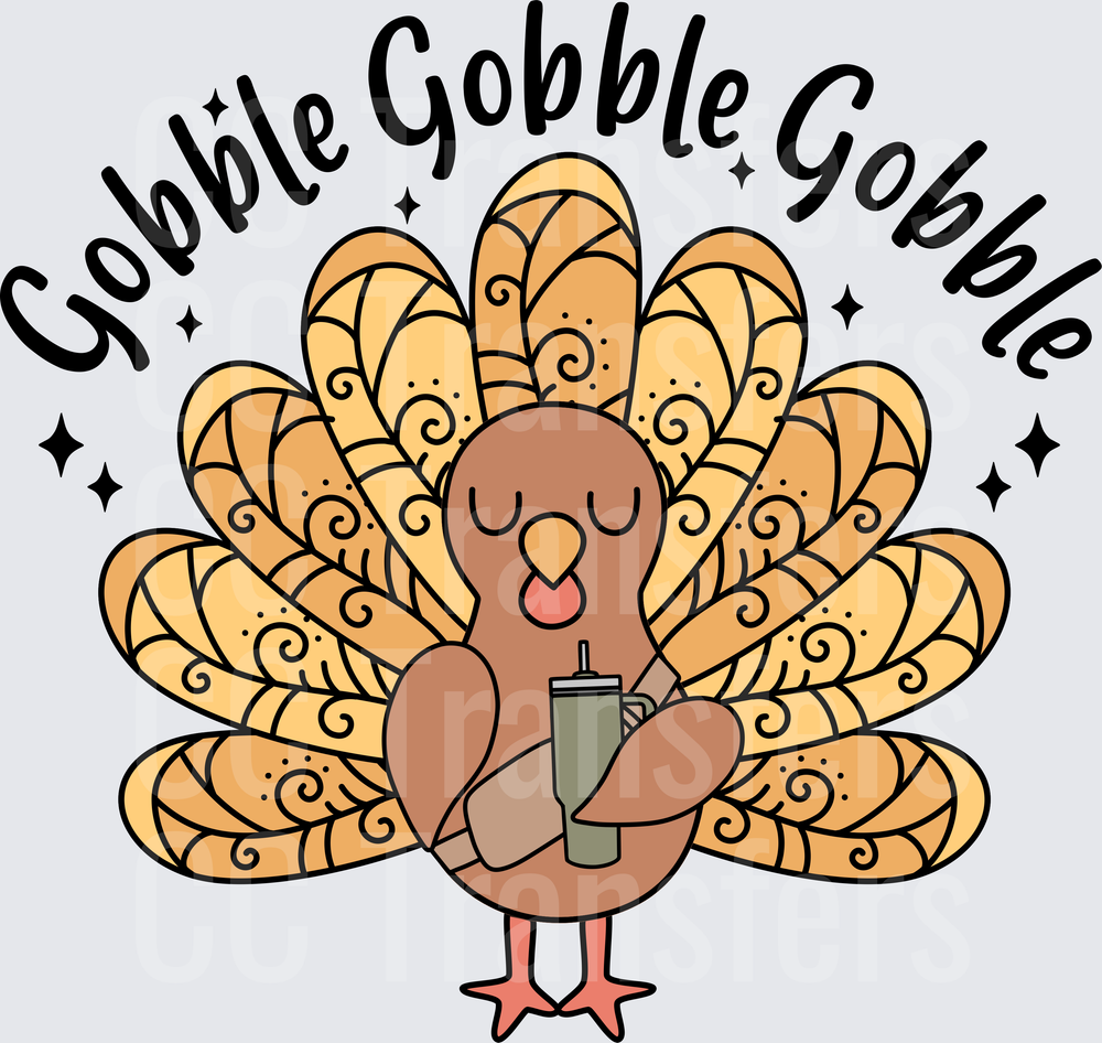 Gobble Gobble Gobble Cute Turkey Holding Tumbler (DTF)