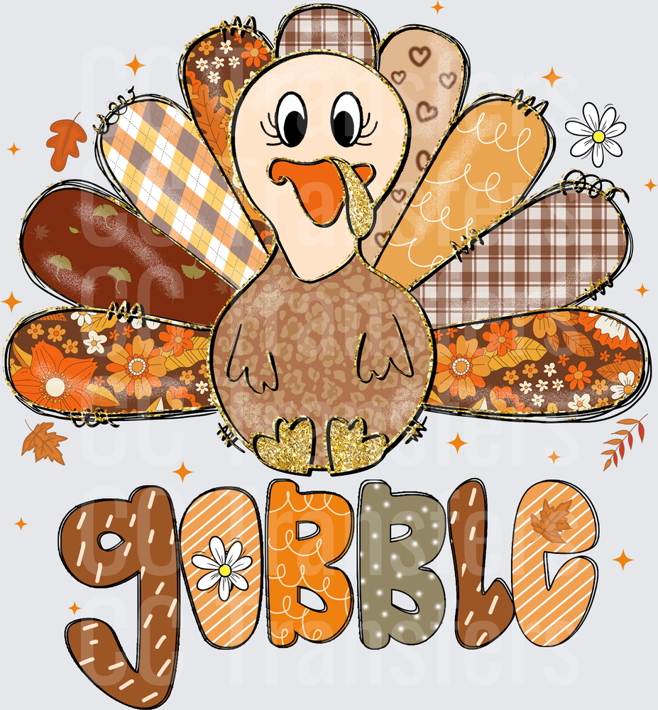 Cute Patchwork Turkey Gobble Thanksgiving Fall (DTF)