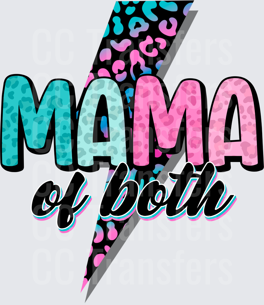 Mama of Both Teal Pink Leopard Lightning Bolt (DTF)
