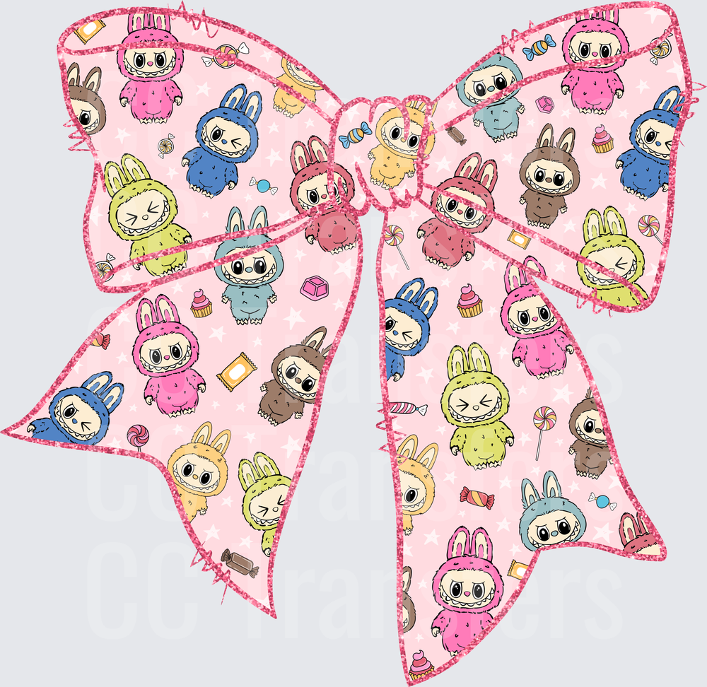 Pink Glitter Bow Cute Monster Bunny Characters Candy Pattern (DTF)