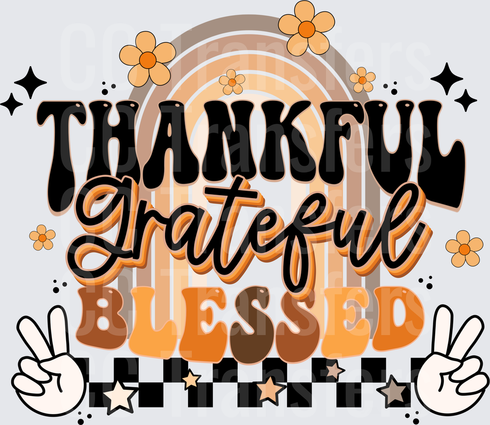 Thankful Grateful Blessed Retro Boho Rainbow Floral (DTF)