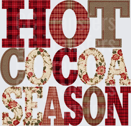 Hot Cocoa Season Patchwork Plaid Floral Letter Design (DTF)