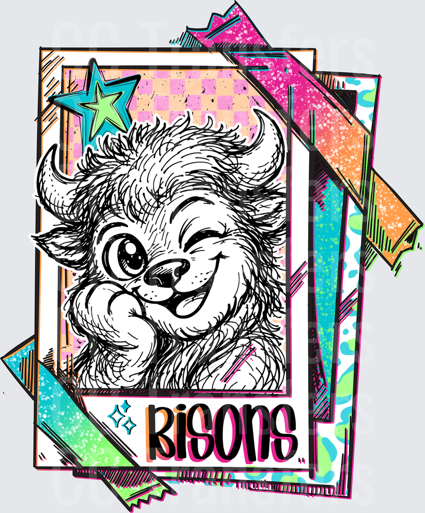 Cute Fuzzy Horned Monster Winking Trading Card Bisons DTF