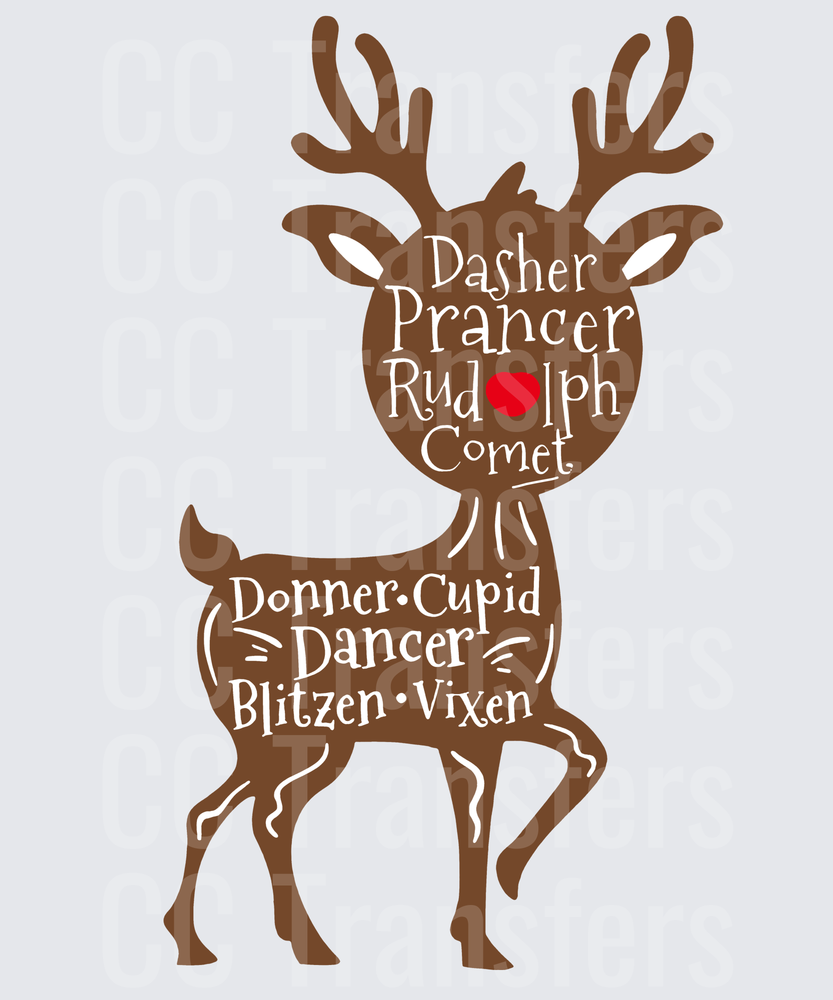 Christmas Reindeer Silhouette with Santa's Reindeer Names (DTF)