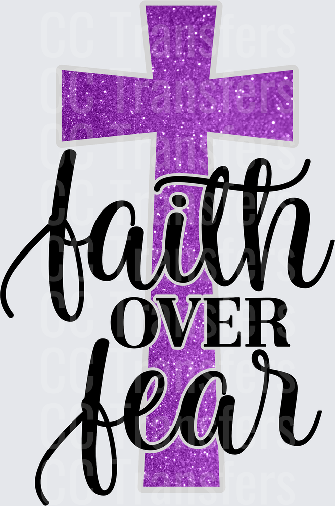 Faith Over Fear Purple Glitter Cross (DTF)