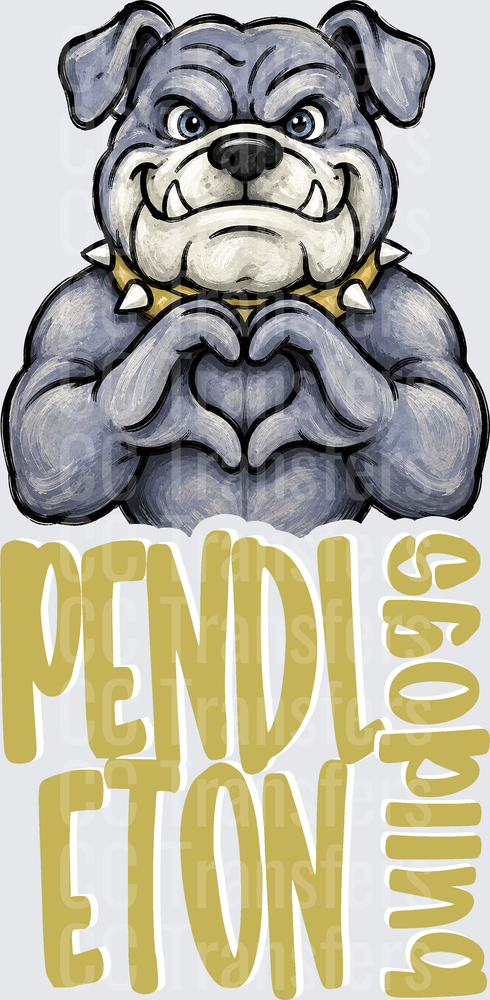 Muscular Bulldog Making Heart Hand Gesture Pendleton Bulldogs (DTF)