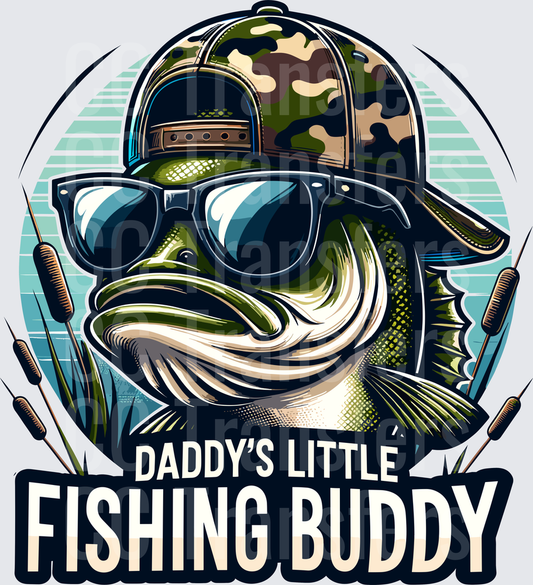Cool Bass Fish Camo Hat Sunglasses Daddy's Fishing Buddy (DTF)