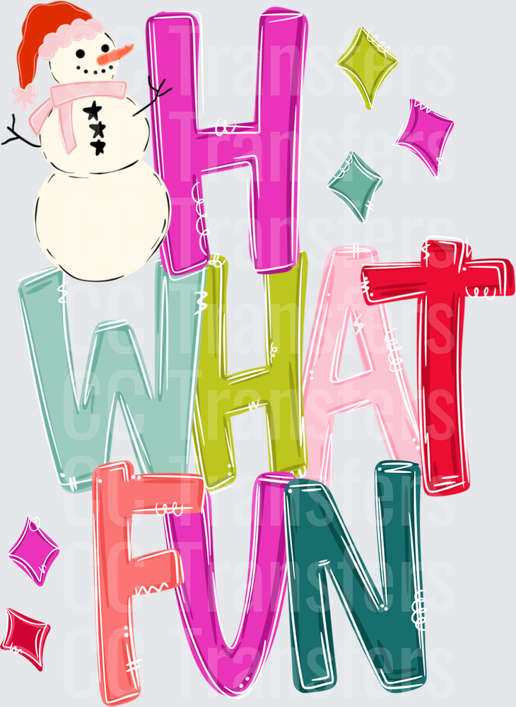 Oh What Fun Snowman Christmas Colorful Typography (DTF)