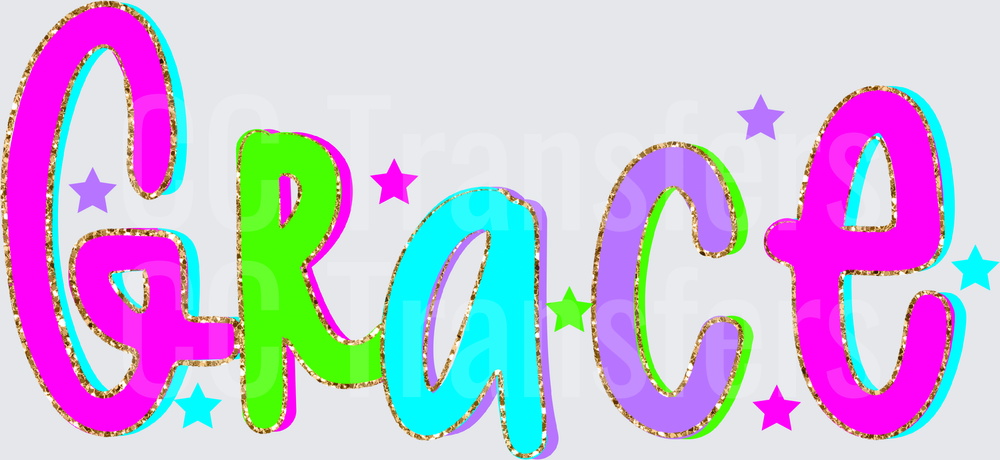 Grace Name Colorful Glitter Stars Bold Font (DTF)