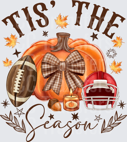 Tis The Season Fall Football Pumpkin Bow Design (DTF)