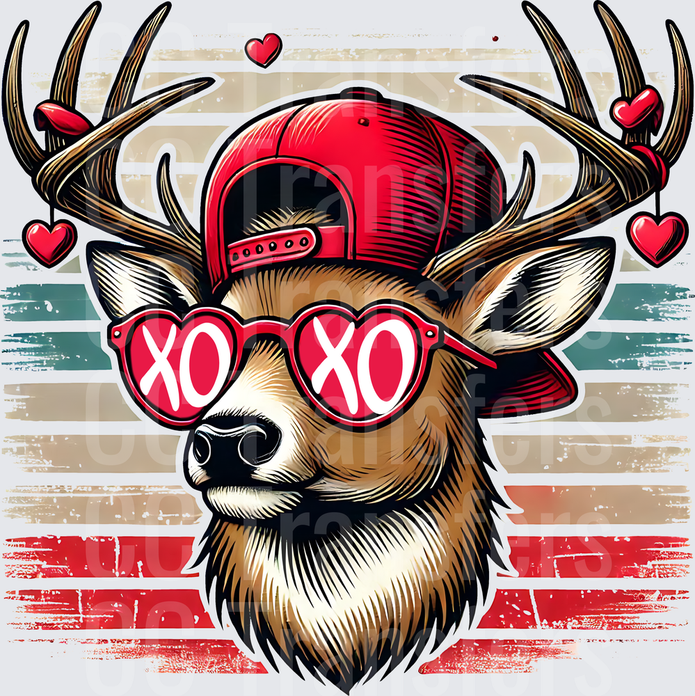 Cool Buck Deer XOXO Heart Sunglasses Snapback Valentine (DTF)