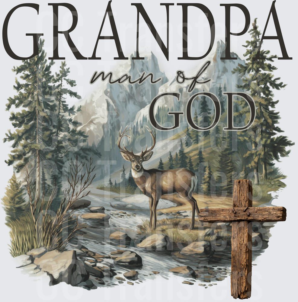 Grandpa Man of God Buck Mountain Scene Wooden Cross (DTF)