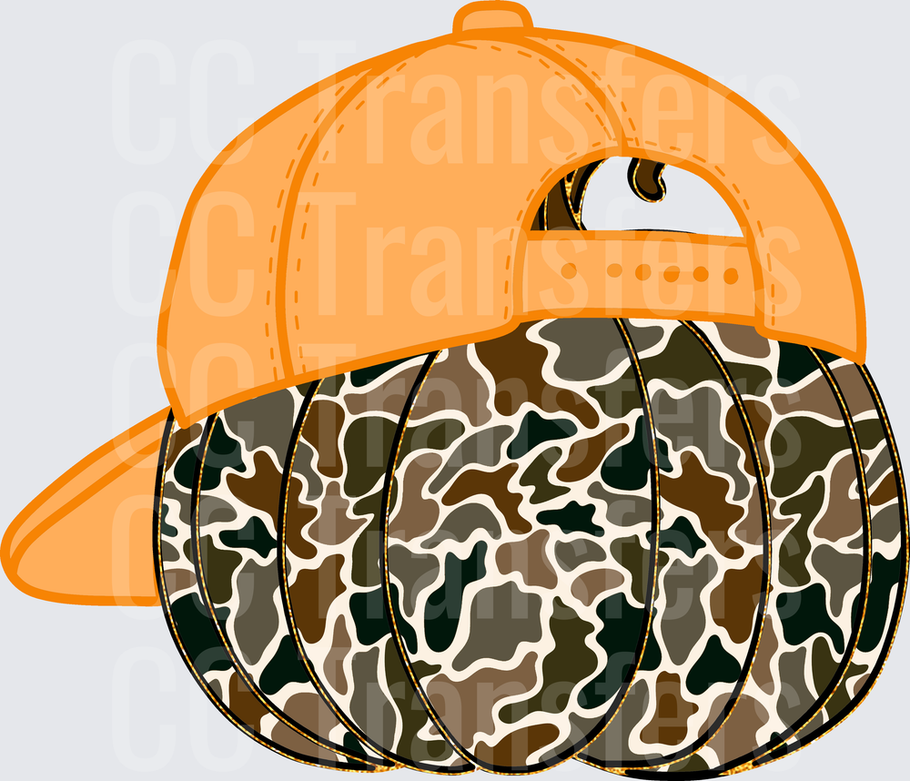 Camo Pumpkin with Orange Snapback Hat (DTF)