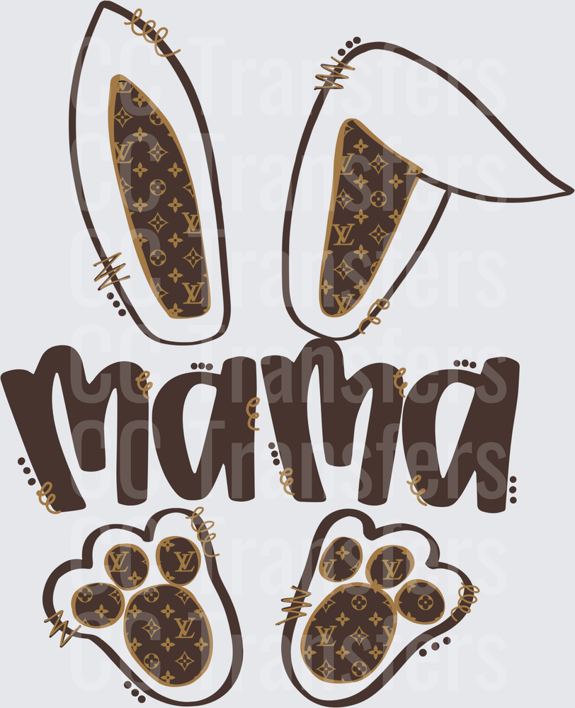 Mama Easter Bunny Ears Paws Luxury Monogram Brown (DTF)