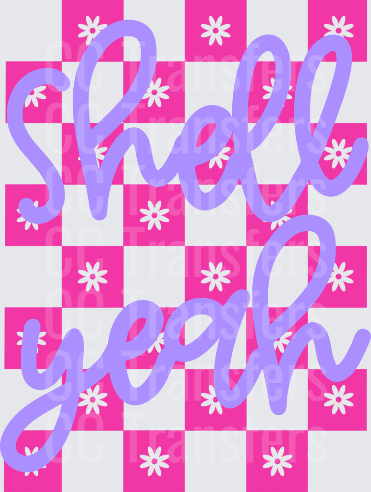 Shell Yeah Retro Checkered Daisy Script (DTF)