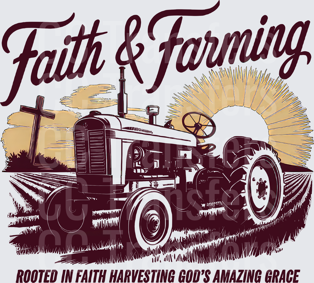 Faith & Farming Vintage Tractor Cross Sunrise Scene (DTF)