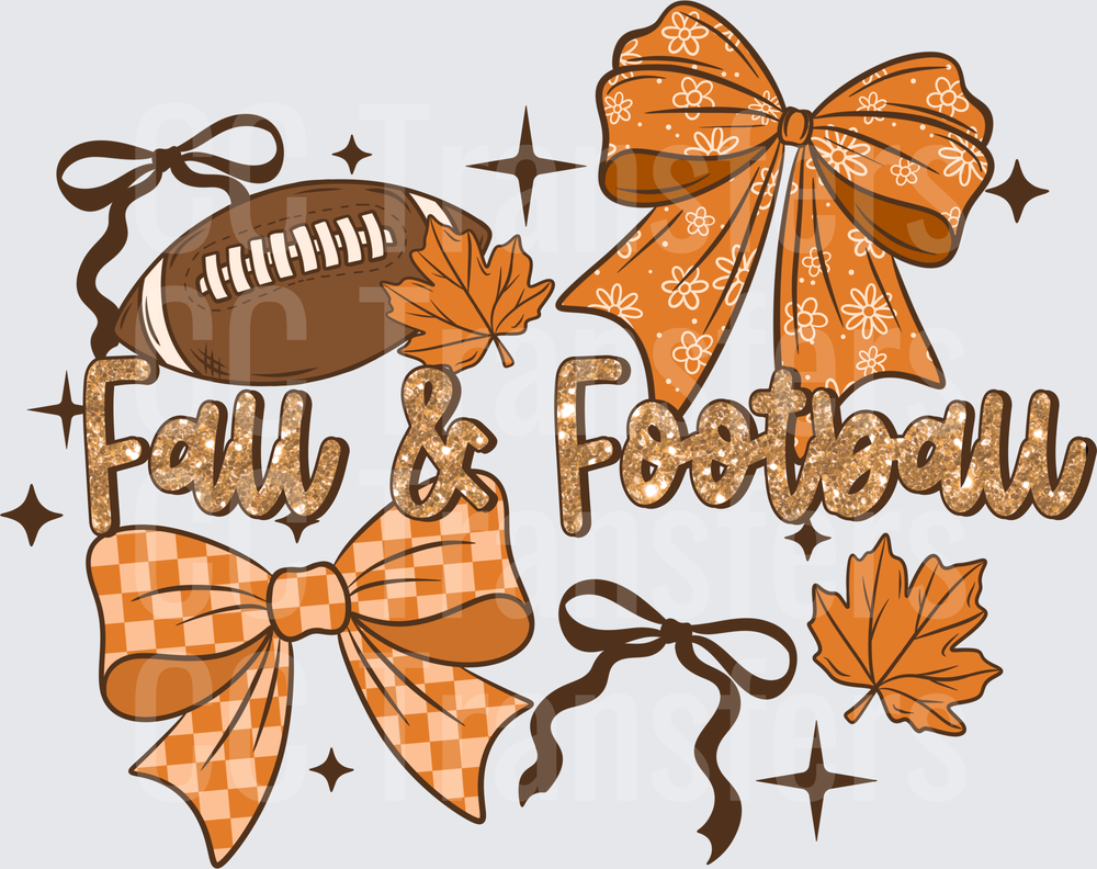 Fall & Football Glitter Bows Autumn Leaves Design (DTF)