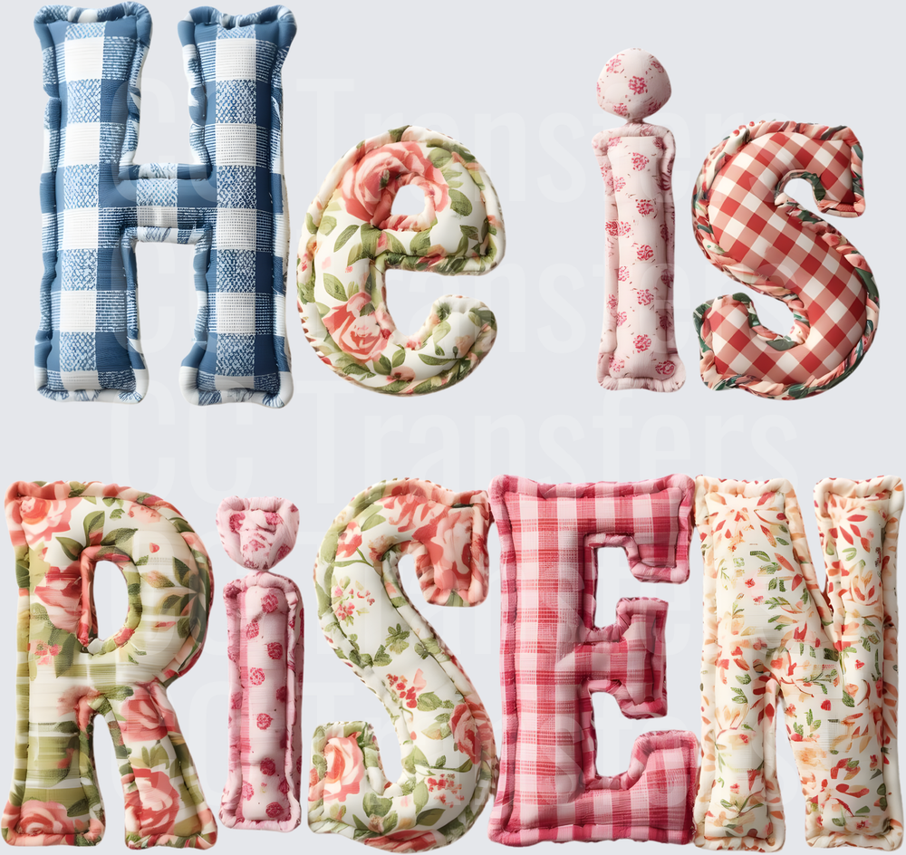 He Is Risen Puffed Fabric Letter Easter Design (DTF)