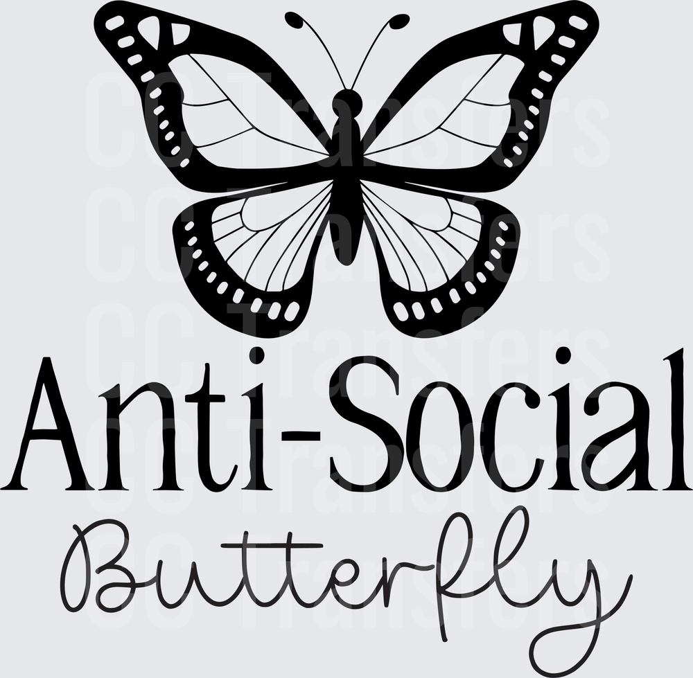 Anti-Social Butterfly Black Monarch Silhouette Design (DTF)