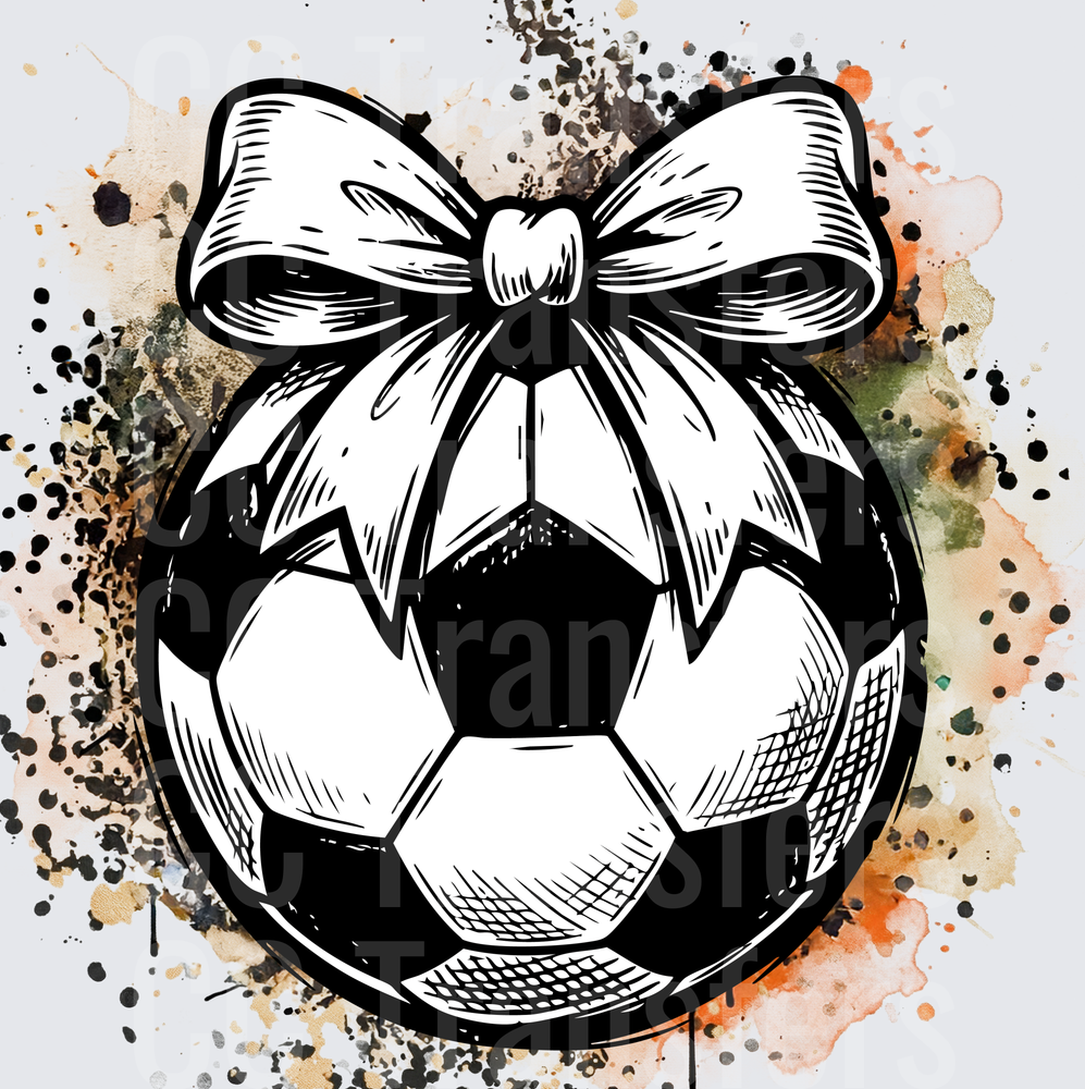 Soccer Ball with Bow Watercolor Splatter (DTF)