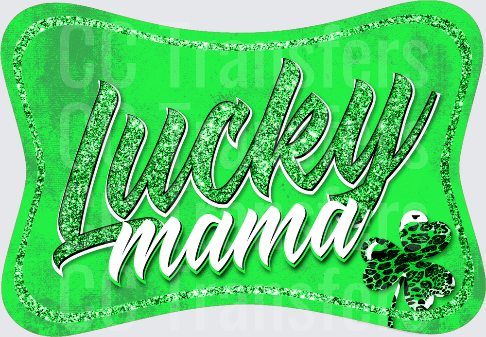 Lucky Mama Green Glitter Shamrock St. Patrick's Day (DTF)