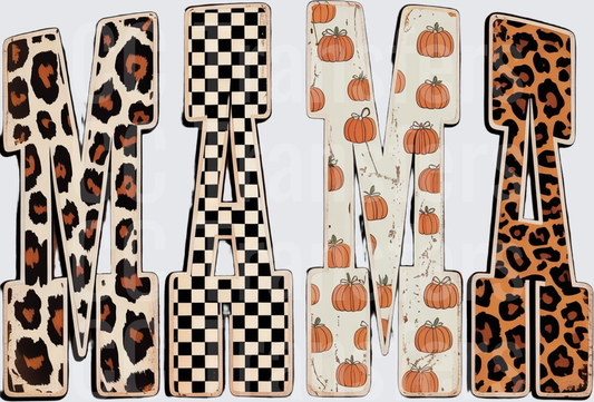 Mama Mixed Pattern Letters Leopard Checkered Pumpkin (DTF)