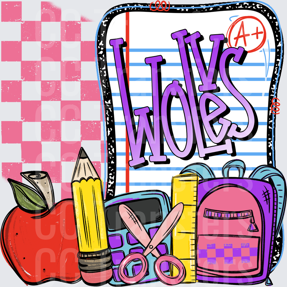 Wolves School Supplies Back to School Checkered (DTF)