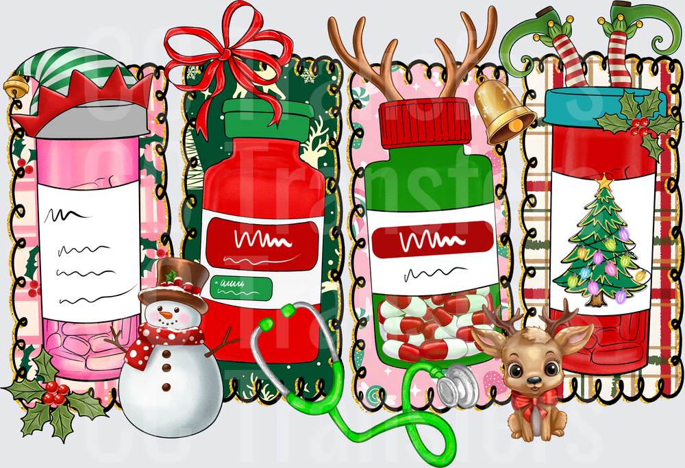 Christmas Nurse Medicine Bottles Holiday Stethoscope (DTF)