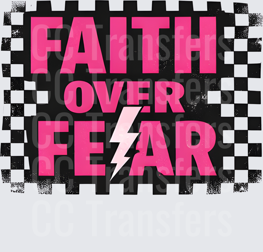 Faith Over Fear Bold Pink Lightning Bolt Checkered (DTF)