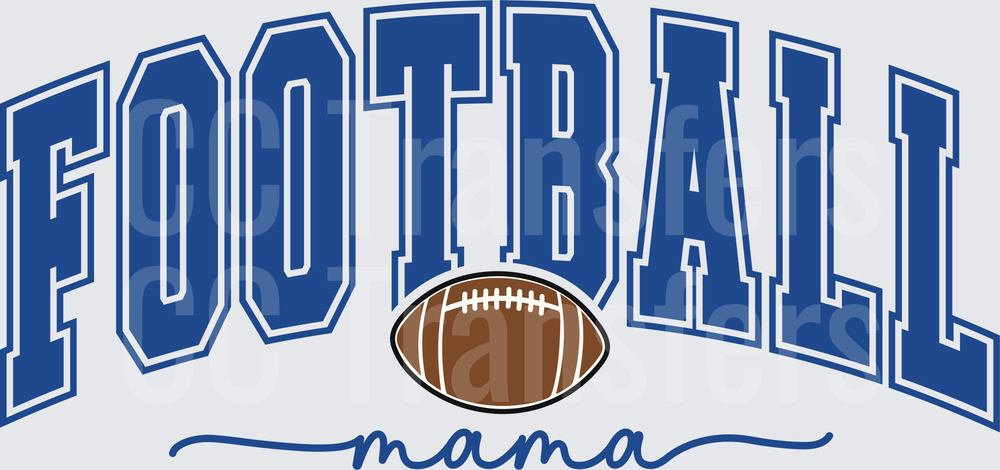 Football Mama Blue Arched Varsity Letters with Ball Graphic (DTF)