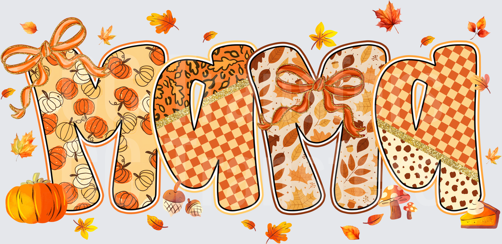 Fall Mama Patchwork Letters Autumn Leaves Pumpkins (DTF)