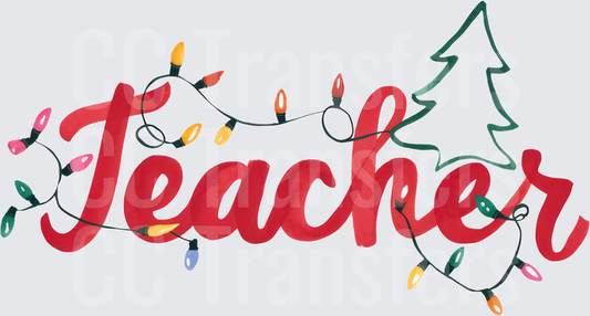 Teacher Script with Christmas Lights and Tree (DTF)