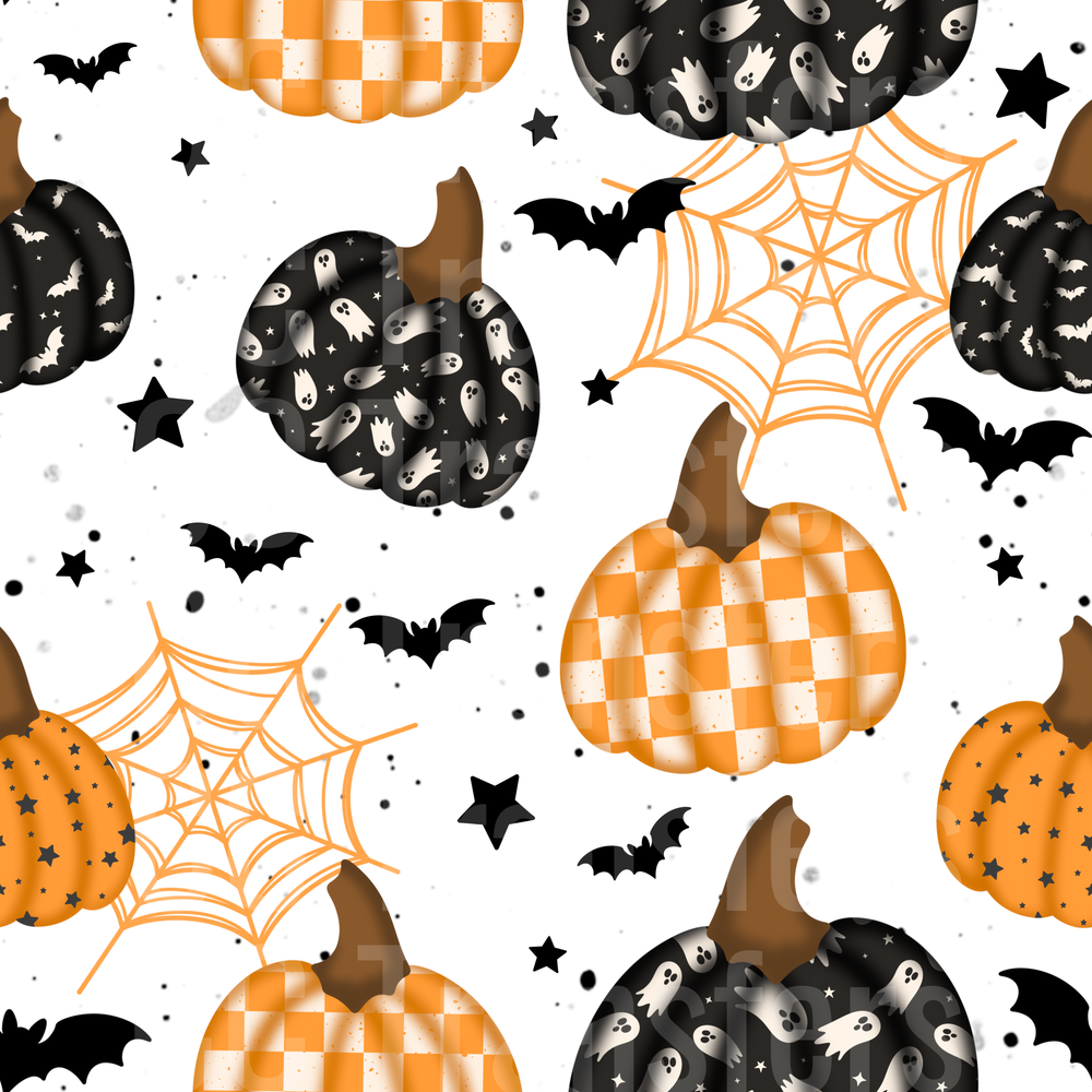 Halloween Pumpkins Ghosts Bats Spider Webs Pattern (DTF)