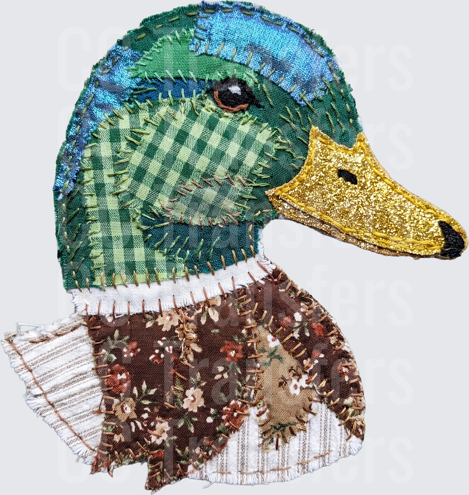 Patchwork Mallard Duck Head Fabric Collage Art (DTF)